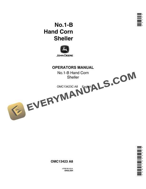 John Deere No.1-B Hand Corn Sheller Operator Manual OMC13423C