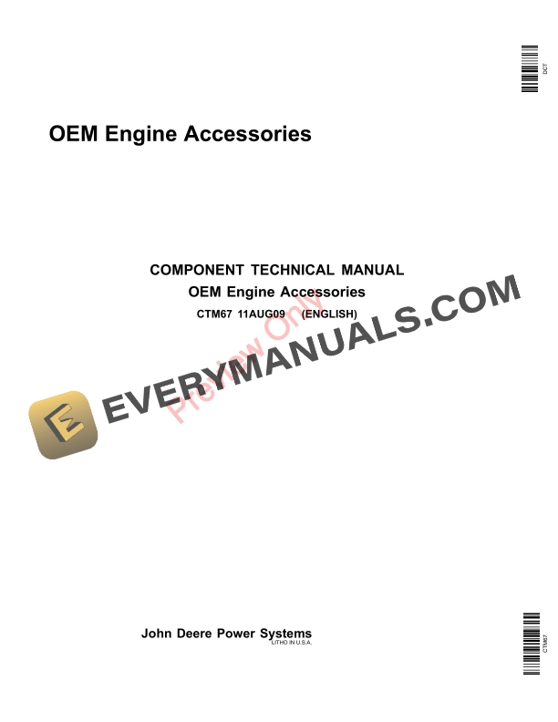 John Deere OEM Engine Accessories Component Technical Manual CTM67 11AUG09