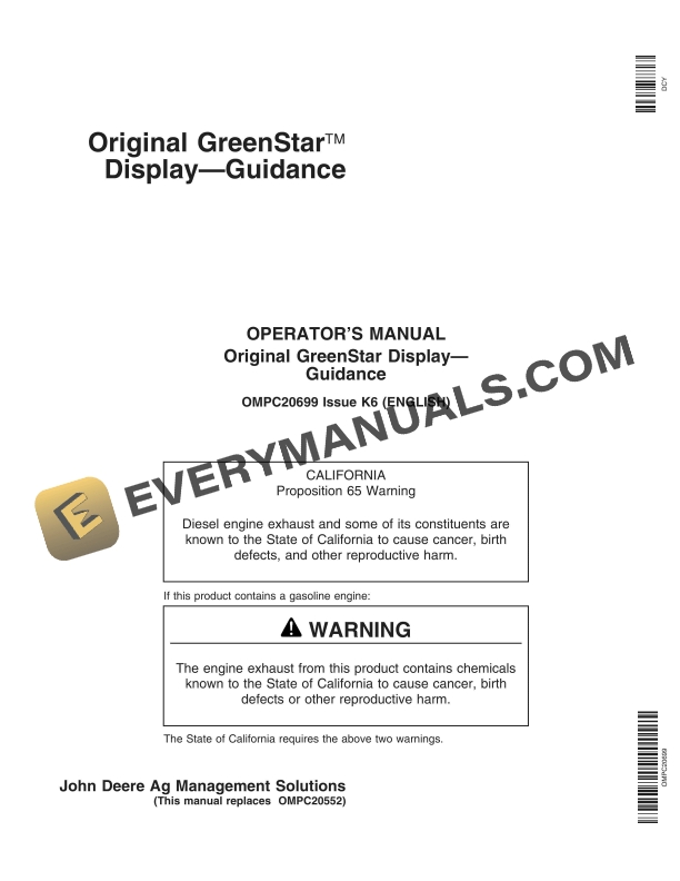 John Deere Original GreenStar Display— Guidance Operator Manual OMPC20699 1