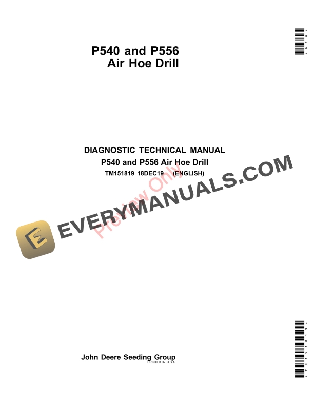 John Deere P540 and P556 Air Hoe Drill Diagnostic Technical Manual TM151819 18DEC19