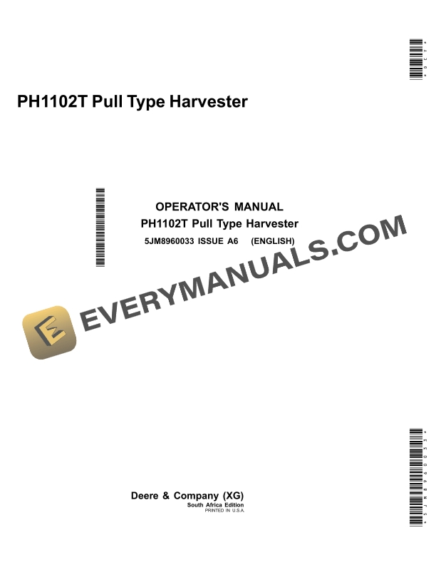John Deere PH1102T Pull Type Harvester Operator Manual 5JM8960033 3 John Deere PH1102T Pull Type Harvester Operator Manual 5JM8960033