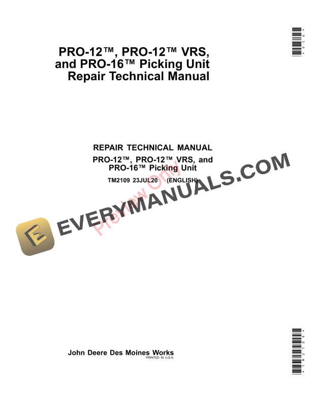 John Deere PRO 12 PRO 12 VRS and PRO 16 Picking Unit Repair Technical Manual TM2109 19JUL20 1