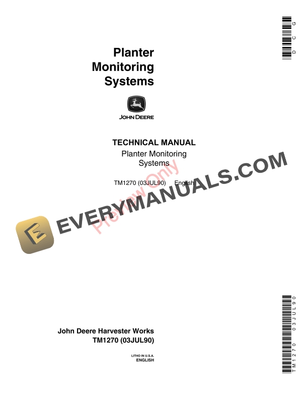 John Deere Planter Monitor Systems Technical Manual TM1270 03JUL90