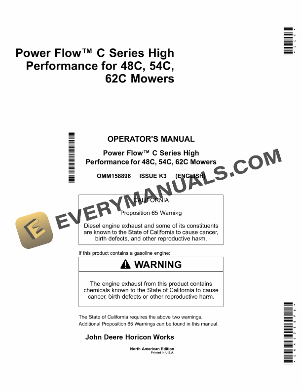 John Deere Power Flow C Series High Performance For 48C, 54C, 62C Mowers Operator Manual OMM158896 3 John Deere Power Flow C Series High Performance For 48C, 54C, 62C Mowers Operator Manual OMM158896