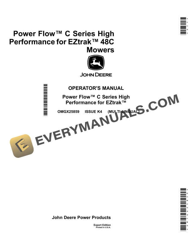 John Deere Power Flow C Series High Performance For EZtrak 48C Mowers Operator Manual OMGX25859