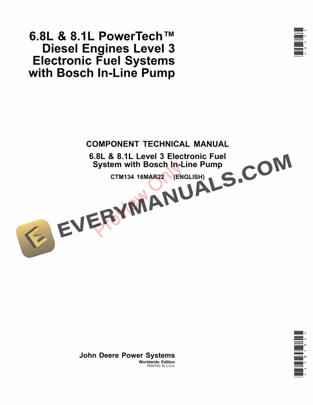 John Deere PowerTech 6.8 L and 8.1 L Diesel Engines Component Technical Manual CTM134 16MAR22 PDF