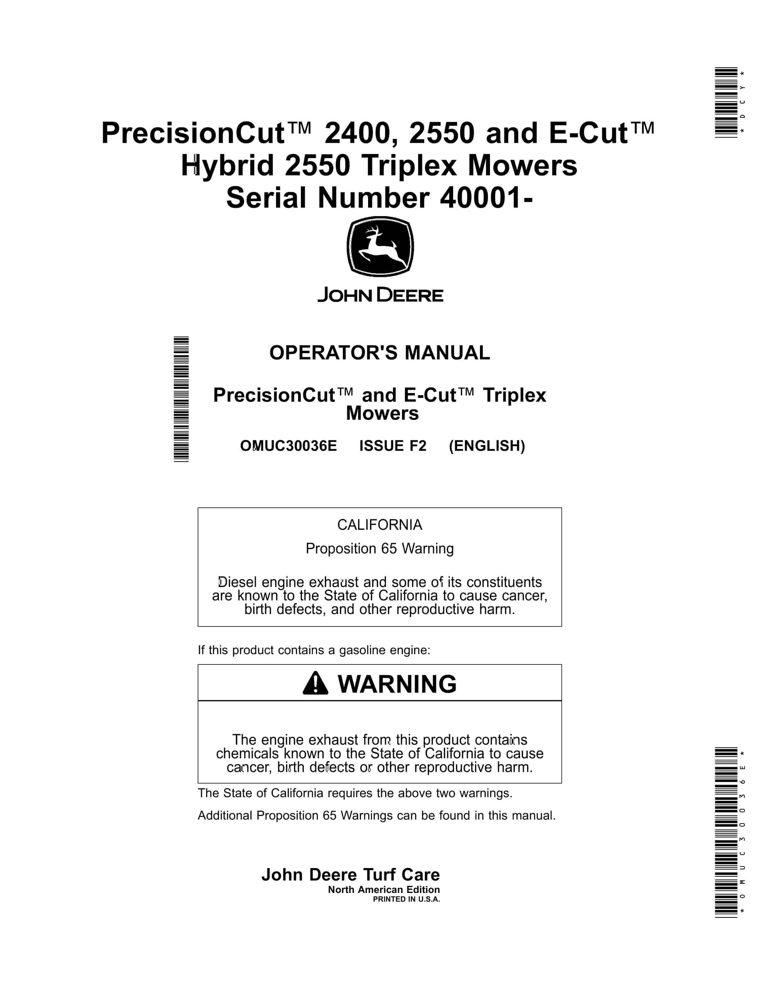 John Deere PrecisionCut 2400 2550 and E Operator Manual OMUC30036E 1