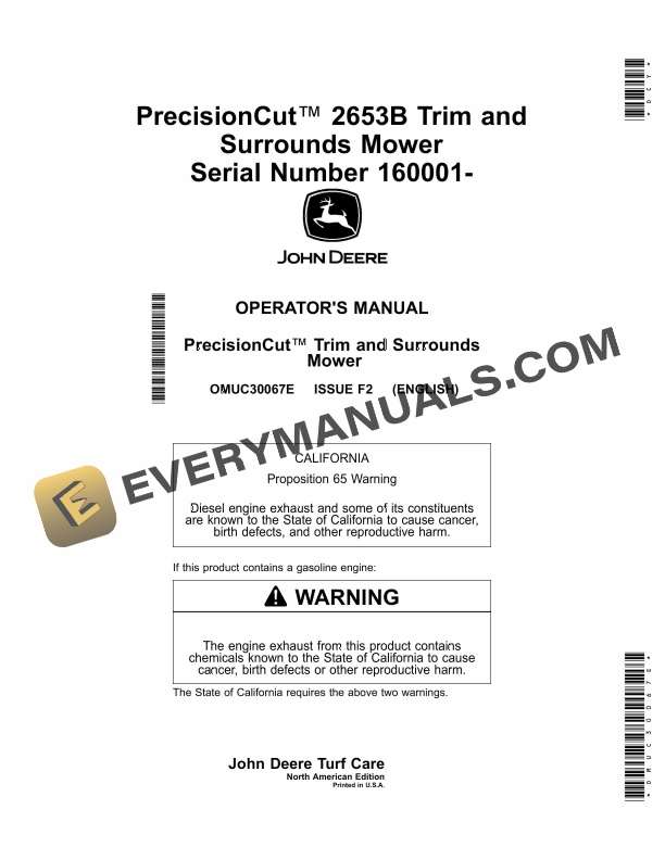 John Deere PrecisionCut 2653B Trim and Surrounds Mower Serial Number 160001 Operator Manual OMUC30067E 1