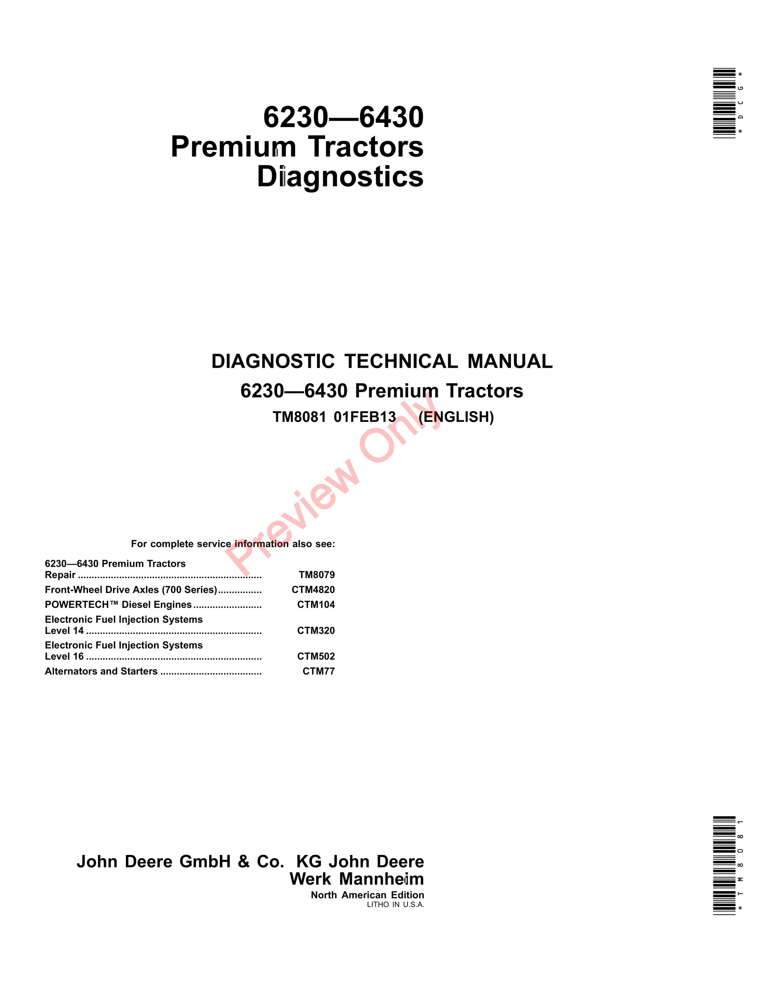John Deere Premium Tractors 6230 6330 and 6430 Technical Manual TM8081 01FEB13 1