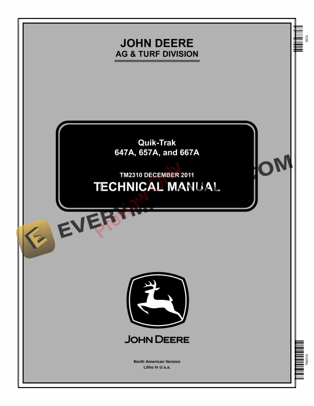 John Deere Quik Trak Mowers 647A 657A 667A 010001 Technical Manual TM2310 01DEC11 1