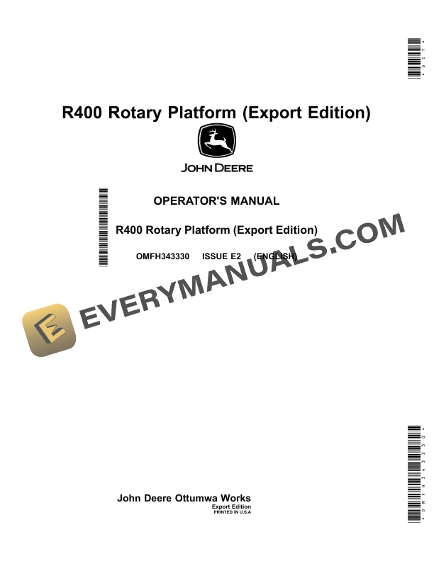 John Deere R400 Rotary Platform Operator Manual OMFH343330 2 John Deere R400 Rotary Platform Operator Manual OMFH343330 1