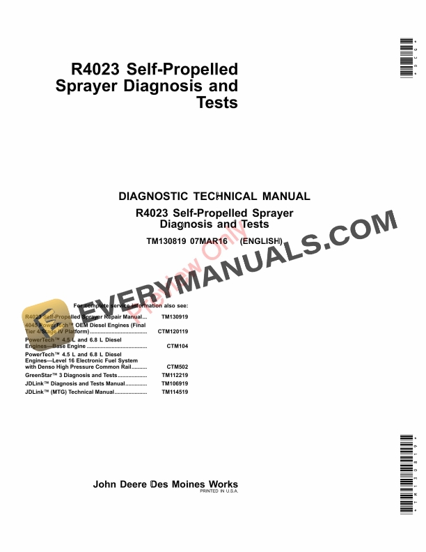 John Deere R4023 Self-Propelled Sprayers Technical Manual TM130819 07MAR16