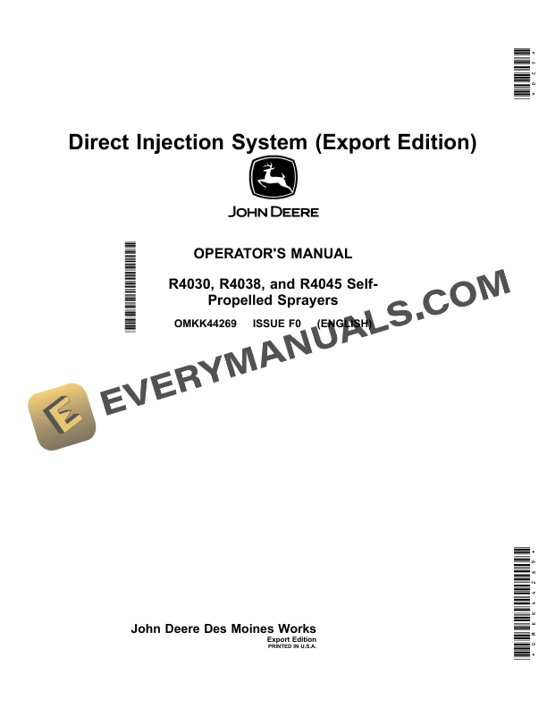 John Deere R4030, R4038, R4045 Self-Propelled Sprayer Operator Manual OMKK44269