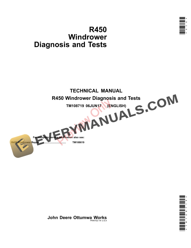 John Deere R450 Windrower Diagnostic and Test Technical Manual TM108719 06JUN17 PDF