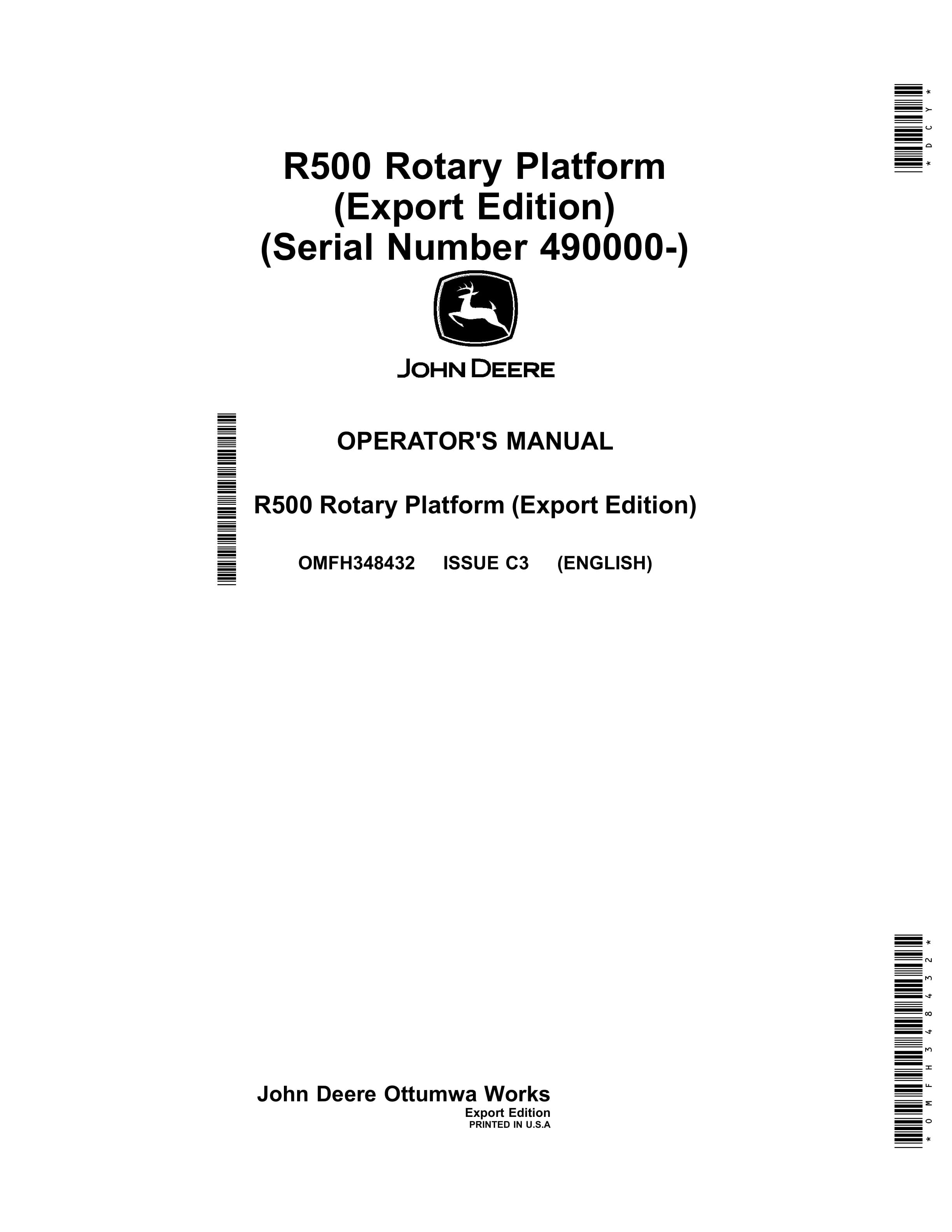 John Deere R500 Rotary Platform Operator Manual OMFH348432 1