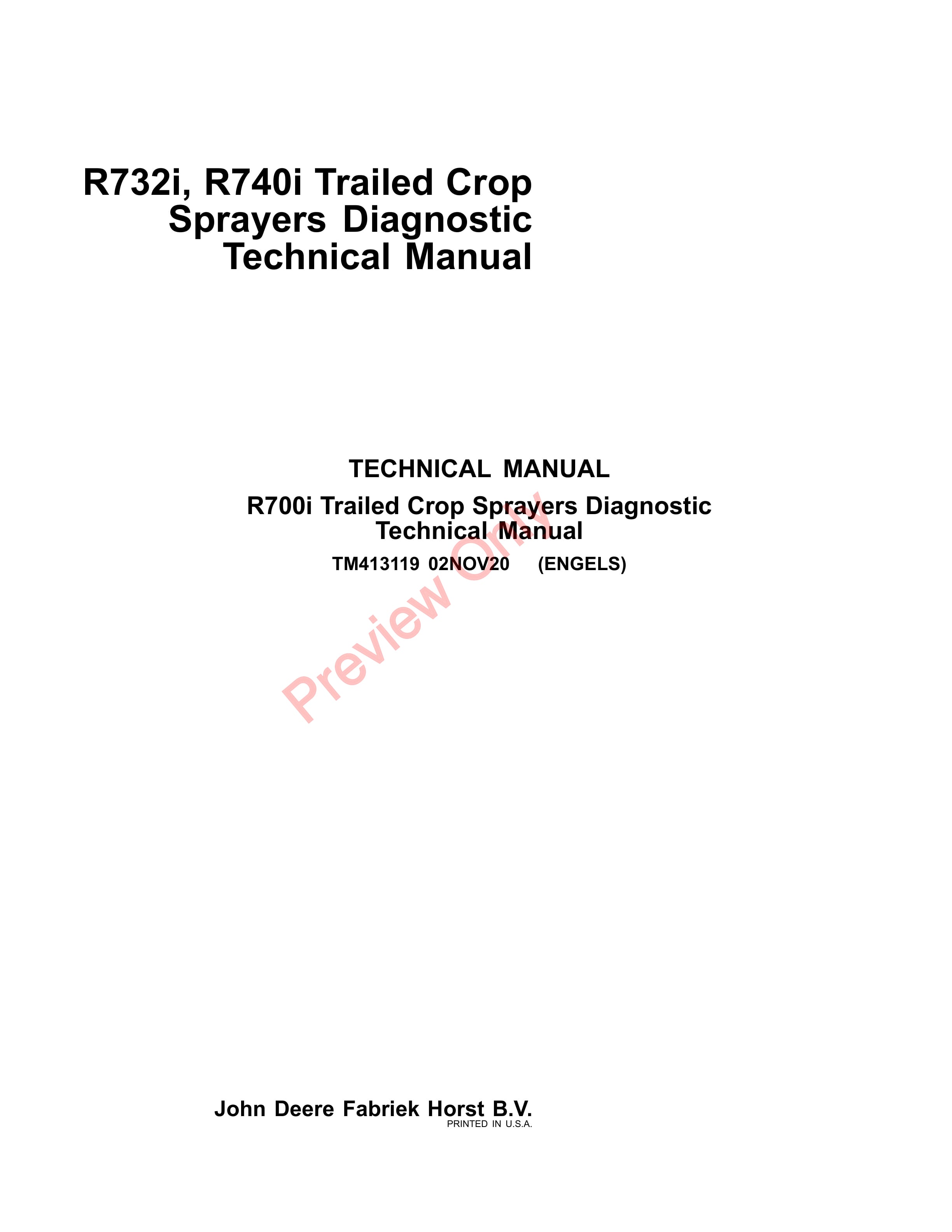 John Deere R732i and R740i Trailed Crop Sprayers Technical Manual TM413119 02NOV20 1