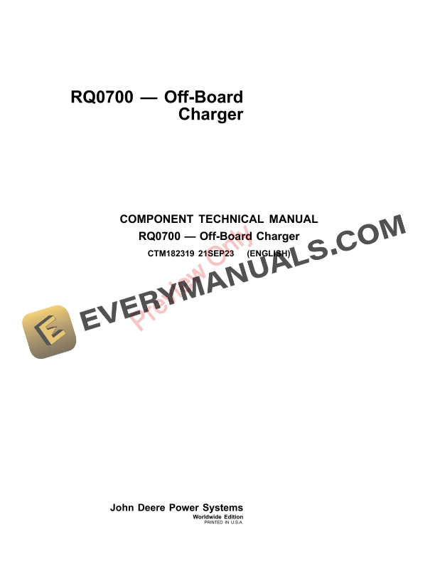 John Deere RQ0700 - Off-Board Charger Component Technical Manual CTM182319 21SEP23