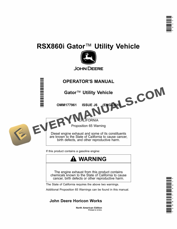 John Deere RSX860i Gator Utility Vehicles Operator Manual OMM177961