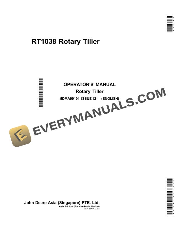 John Deere RT1038 Rotary Tiller Operator Manual 5DMA99101 2 John Deere RT1038 Rotary Tiller Operator Manual 5DMA99101 1