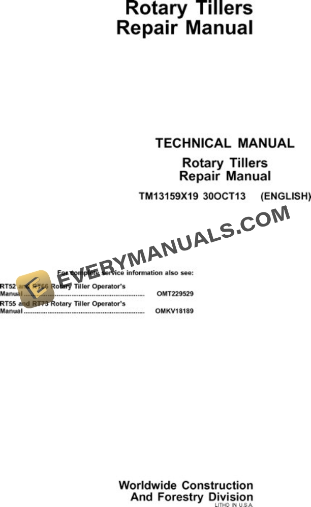 John Deere RT52 to RT73 Worksite Pro Attachment Repair Manual TM13159X19