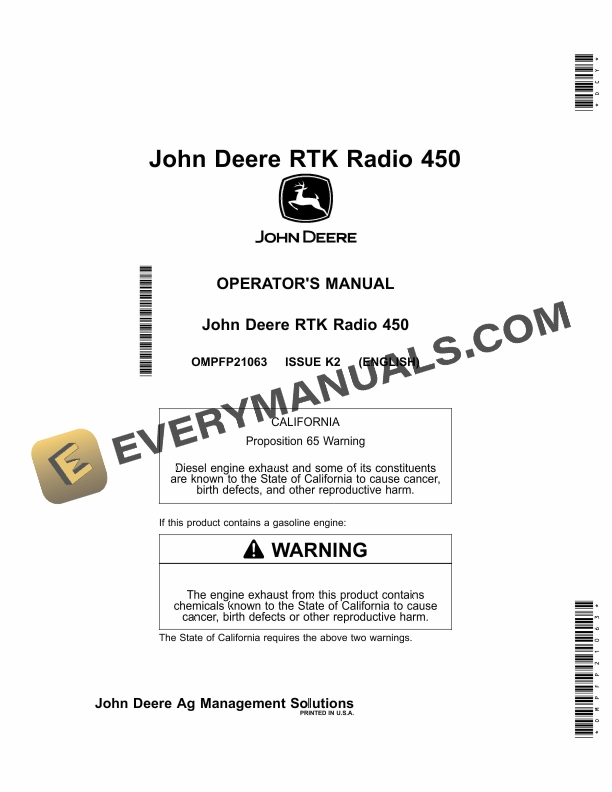 John Deere RTK Radio 450 Operator Manual OMPFP21063 1