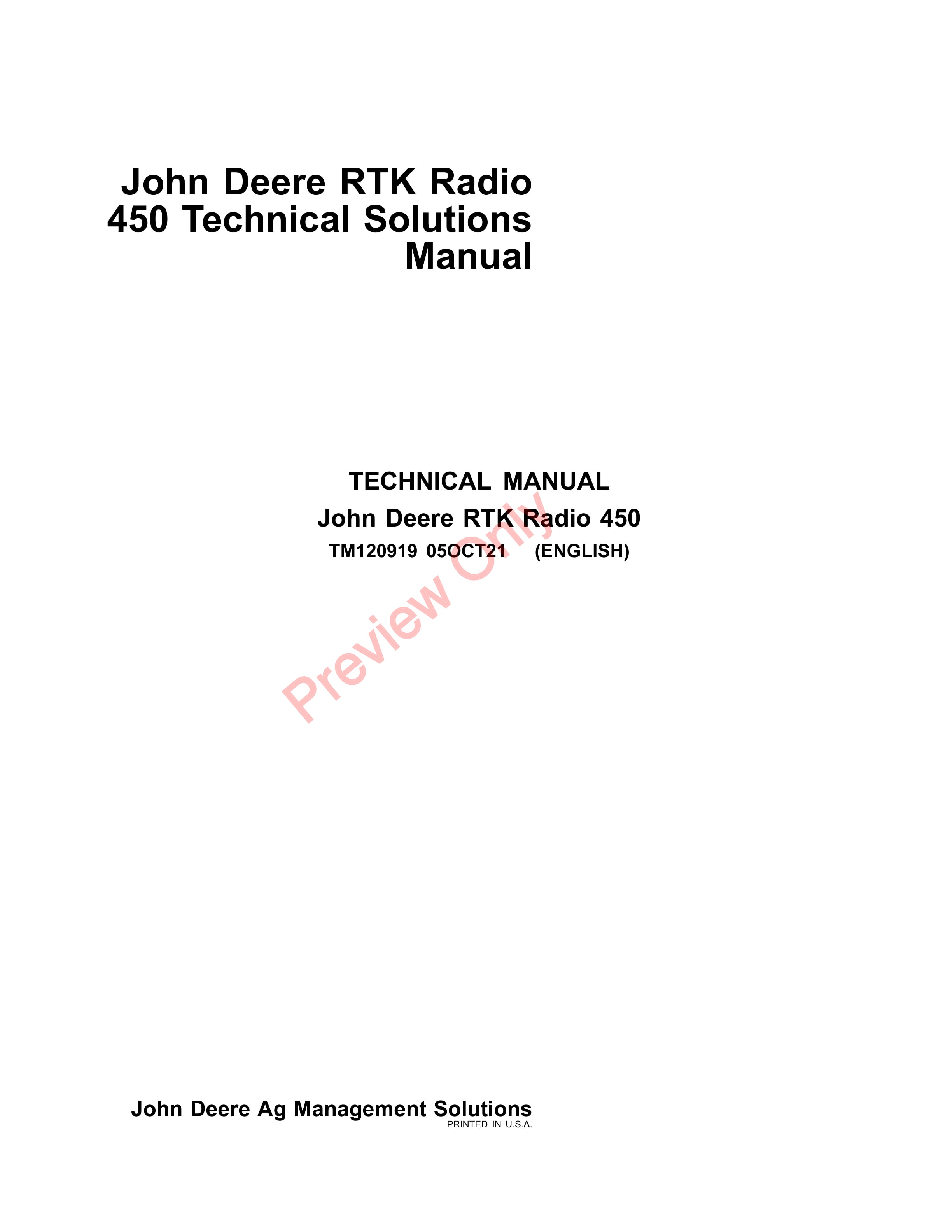 John Deere RTK Radio 450 Technical Manual TM120919 05OCT21 1