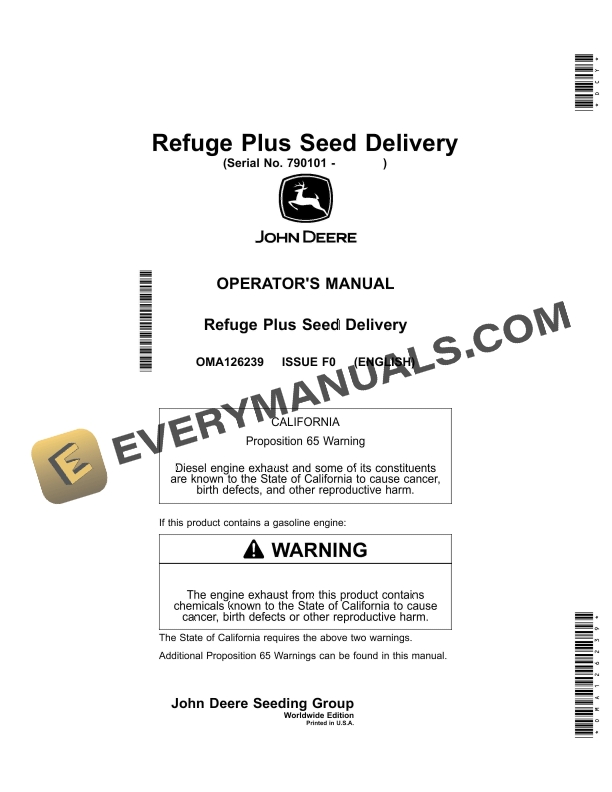 John Deere Refuge Plus Seed Delivery Operator Manual OMA126239 1