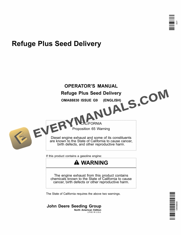 John Deere Refuge Plus Seed Delivery Operator Manual OMA88830