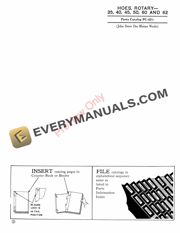 John Deere Rotary Hoes 35 40 45 50 60 62 Parts Catalog PC521 01APR60 1