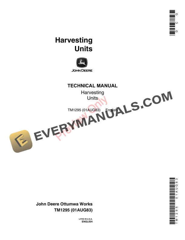 John Deere Row Crop (1 Row, 2 Row, 3 Row, 4 Row) Technical Manual TM1295 01AUG83
