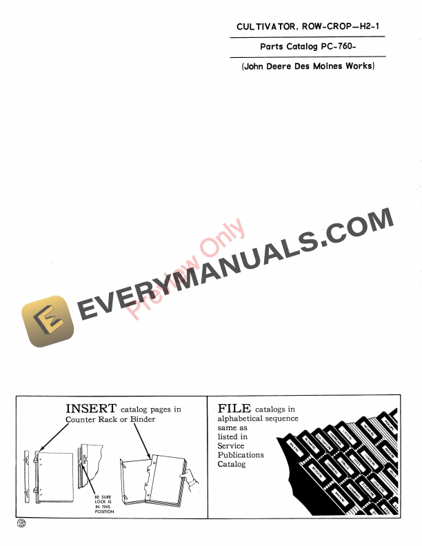 John Deere Row -Crop Cultivator H2-1 Parts Catalog PC760 01OCT63