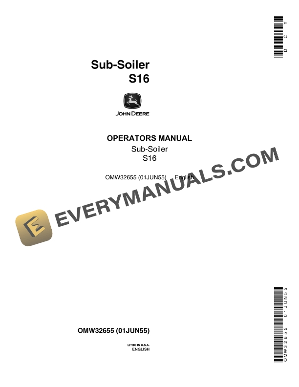 John Deere S16 Sub Soiler Operator Manual OMW32655 1
