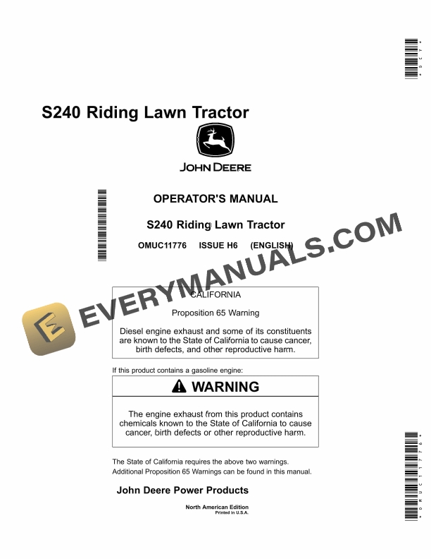 John Deere S240 Riding Lawn Tractor Operator Manual OMUC11776 1