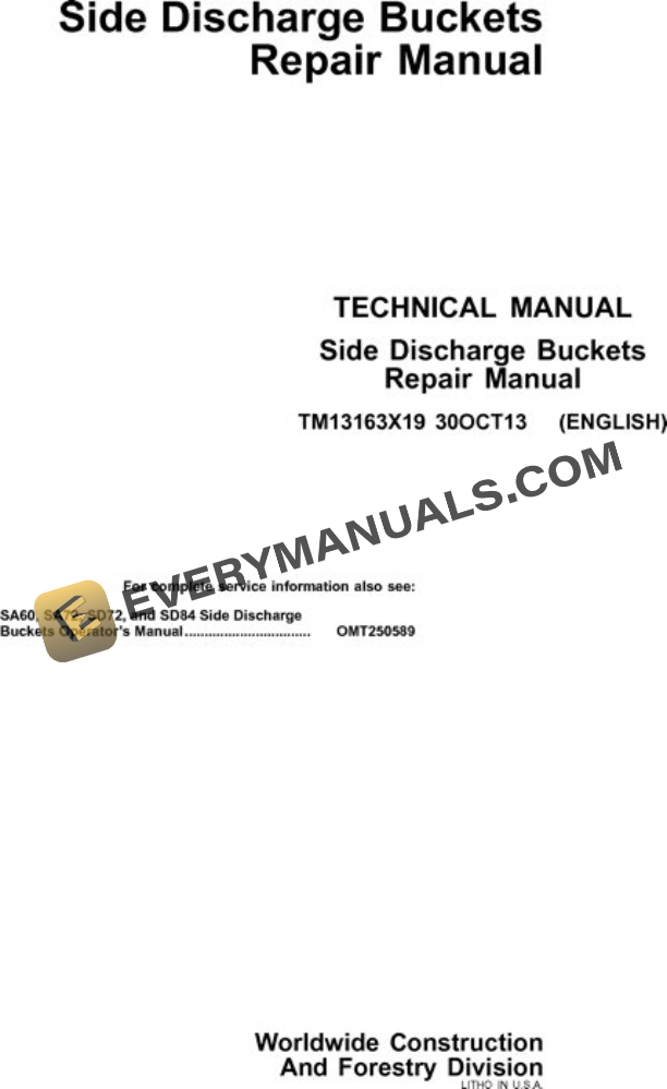 John Deere SA60 to SD84 Worksite Pro Attachment Repair Manual TM13163X19