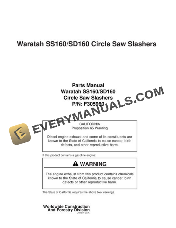 John Deere SD160 SS160 Loader Attachment Parts Catalog F305960