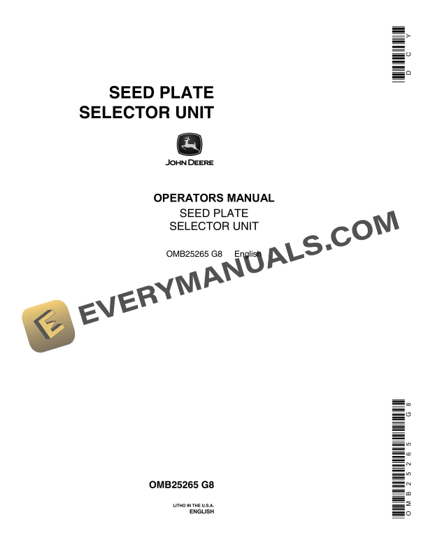 John Deere SEED PLATE SELECTOR UNIT Operator Manual OMB25265 1