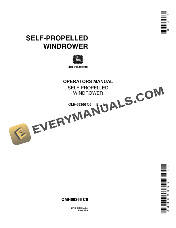 John Deere SELF PROPELLED WINDROWER Operator Manual OMH69366 1