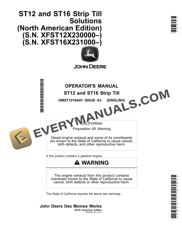 John Deere ST12 and ST16 Strip Till Operator Manual OMST1216A01 1