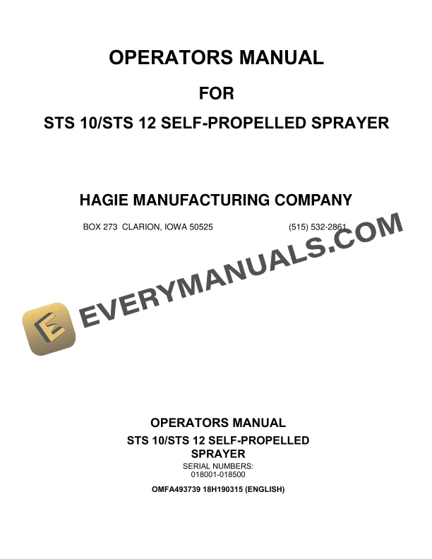 John Deere STS 10-STS 12 Self-Propelled Sprayer Operator Manual OMFA493739