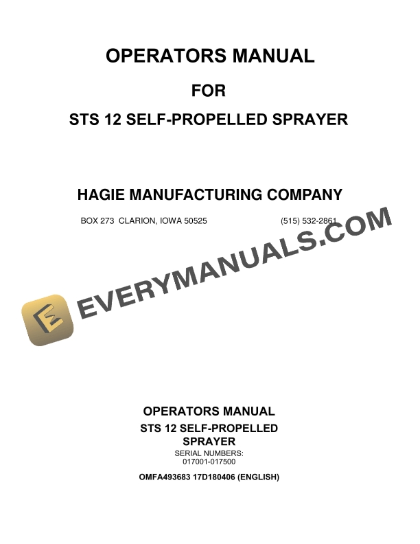 John Deere STS 12 Self-Propelled Sprayer Operator Manual OMFA493683