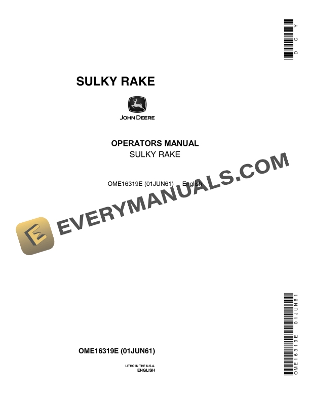 John Deere Sulky Rake Operator Manual OME16319E