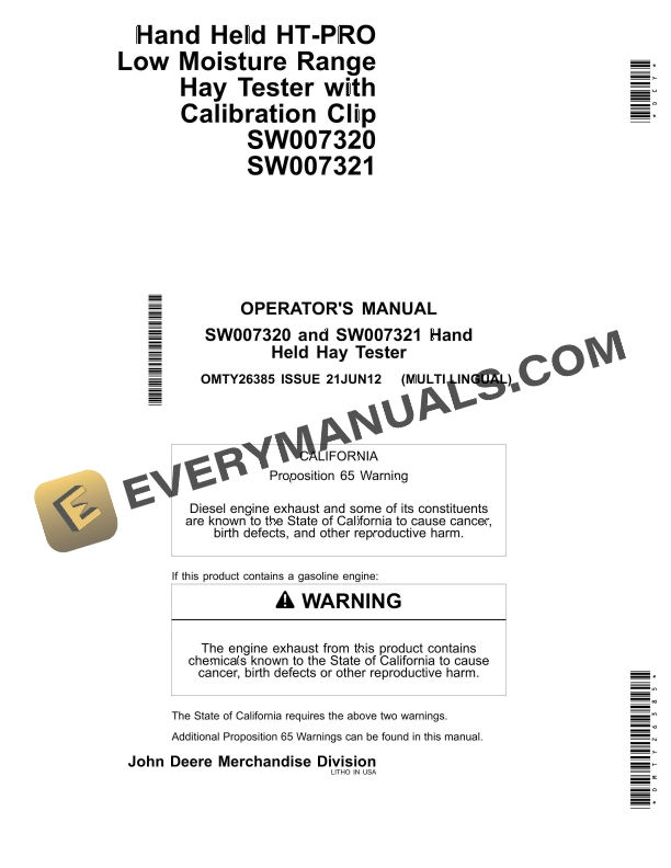 John Deere SW007320 and SW007321 Hand Held Hay Tester Operator Manual OMTY26385 1