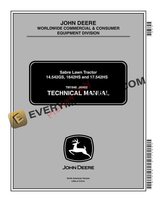 John Deere Sabre Lawn Tractor 14.542GS 1642HS and 17.542HS Technical Manual TM1948 01JAN02 1