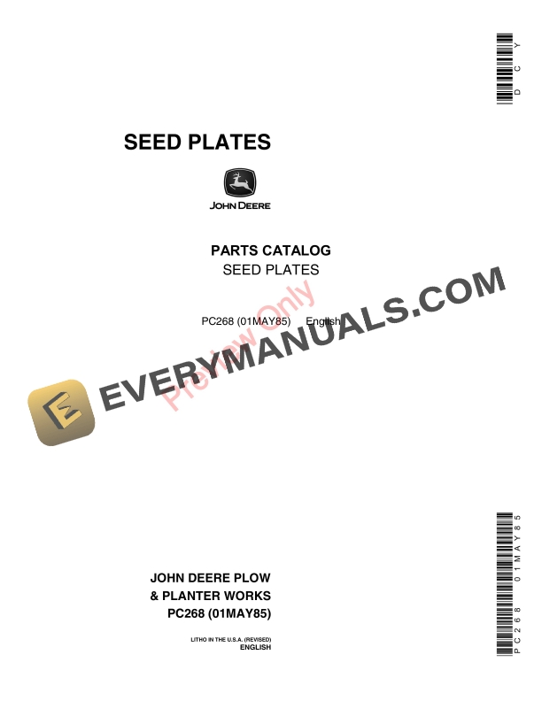 John Deere Seed Plates Parts Catalog PC268 01MAY85 PDF