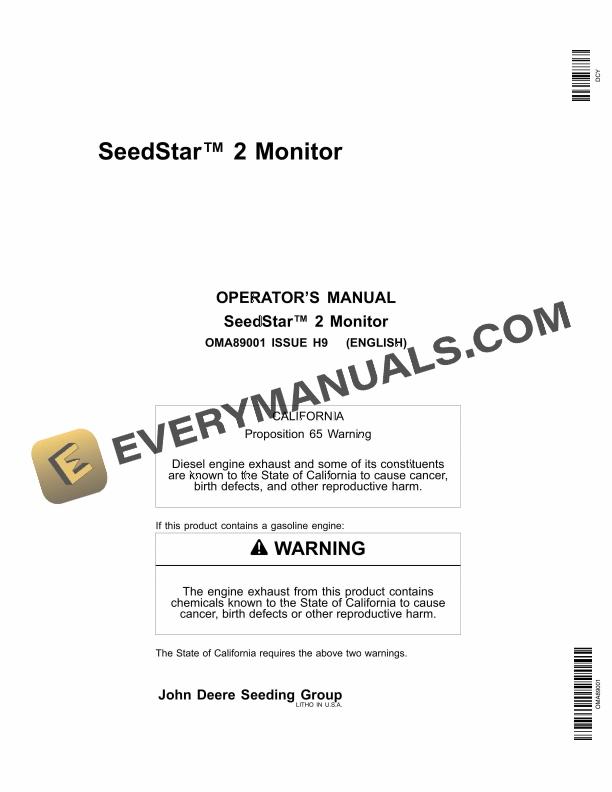 John Deere SeedStar 2 Monitor Operator Manual OMA89001