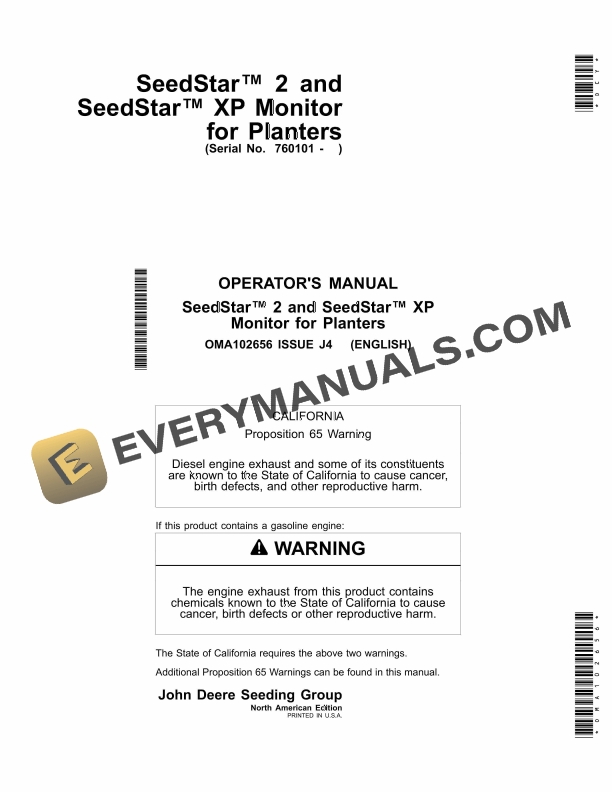 John Deere SeedStar 2 and SeedStar XP Monitor for Plant Operator Manual OMA102656 1