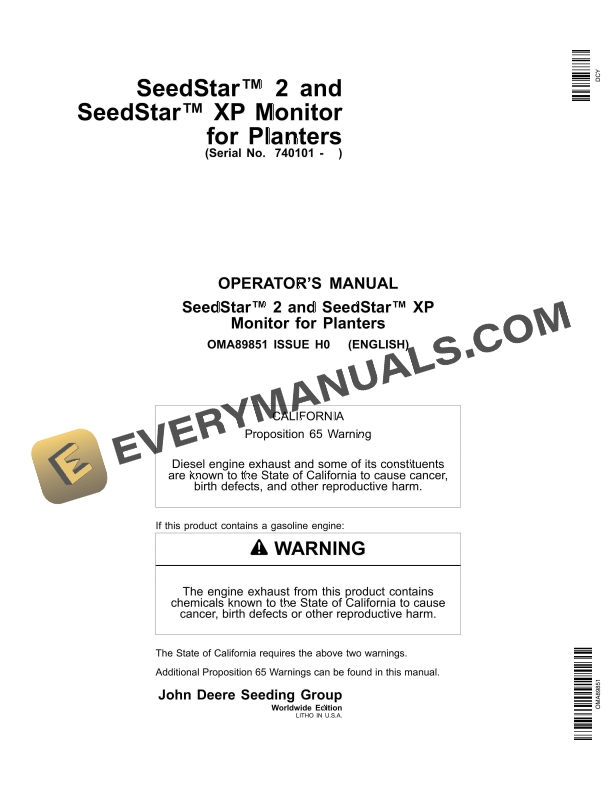 John Deere SeedStar 2 and SeedStar XP Monitor for Planter Operator Manual OMA89851 1