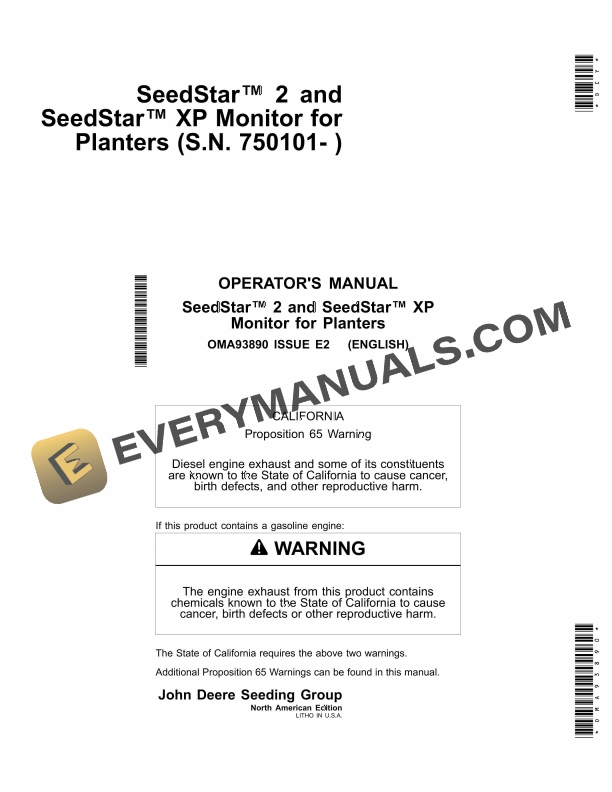 John Deere SeedStar 2 and SeedStar XP Monitor for Planter Operator Manual OMA93890 1