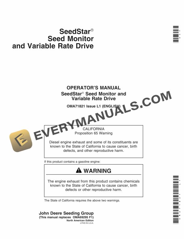 John Deere SeedStar Seed Monitor and Variable Rate Drive Operator Manual OMA71821 1