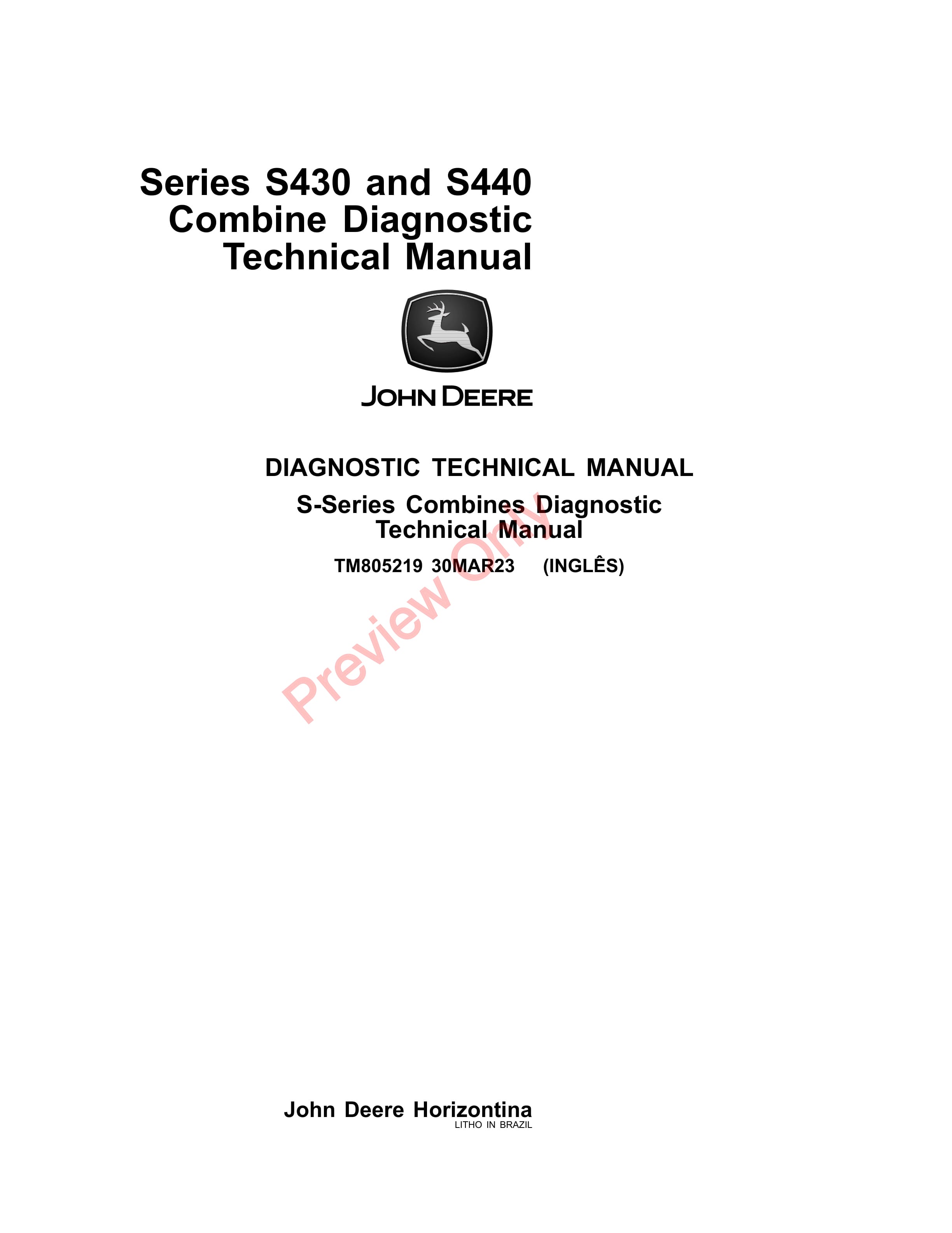 John Deere Series S430 and S440 Combine Diagnostic Technical Manual TM805219 30MAR23 1